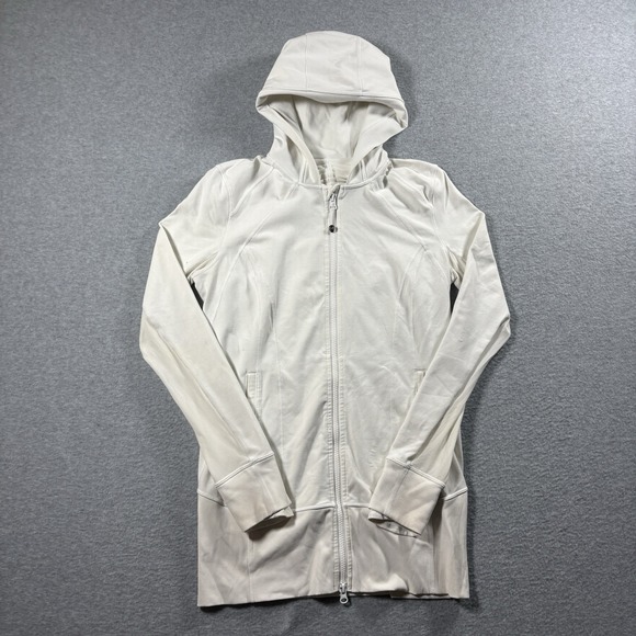 lululemon athletica Tops - Lululemon Jacket Womens 10 White Full Zip Hooded Athletic Sweatshirt Y2K Gym